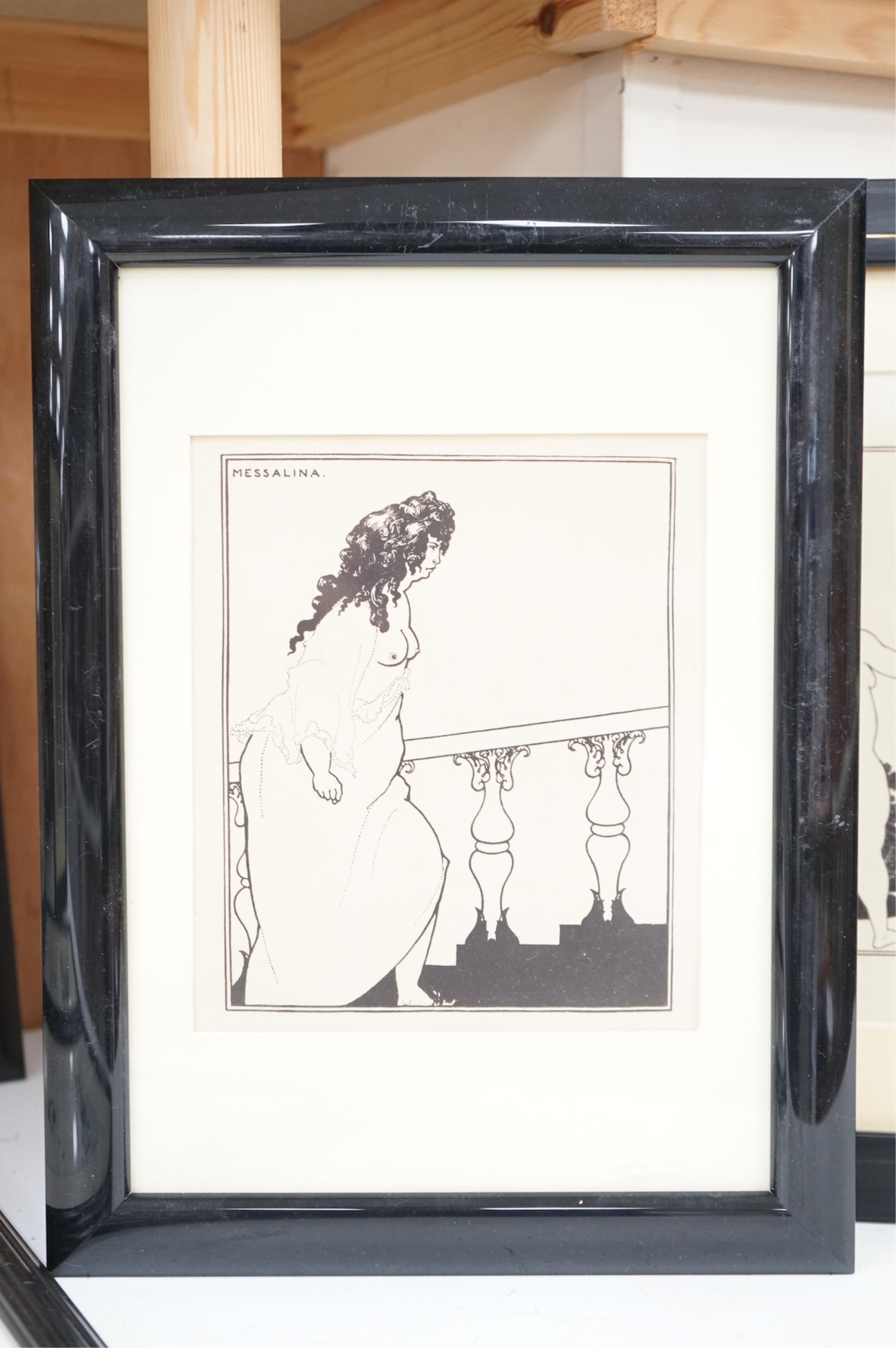 After Aubrey Beardsley (1872-1898), various scenes to include ‘Messalina’ and 'The Stomach Dancer', unsigned, eight prints, largest 24 x 17cm